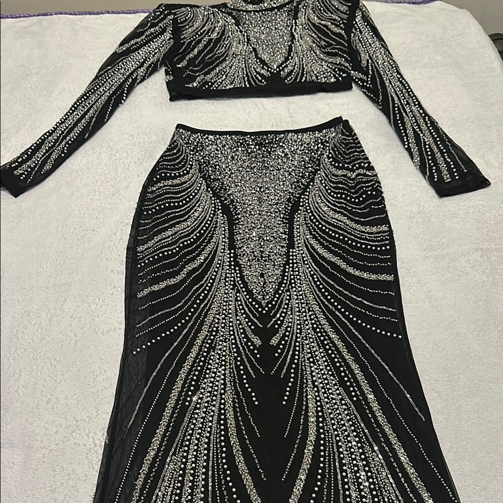 Black and Silver Embellished Two-Piece Set